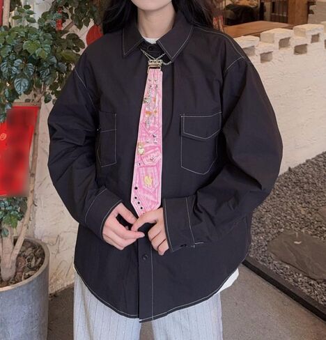 Women's Cute Denim Necktie Metal Chain Decoration Shirt Accessory Casual Party Punk Rock Fashion Pre-Tied Ties in Saudi Arabia