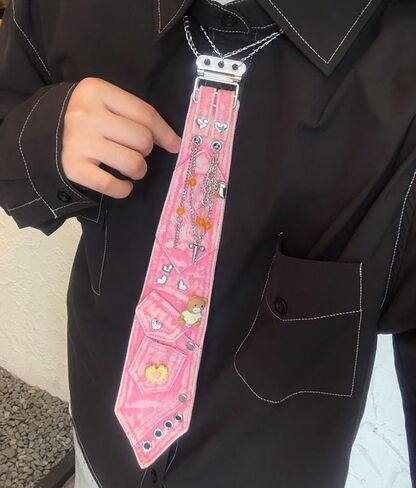 Women's Cute Denim Necktie Metal Chain Decoration Shirt Accessory Casual Party Punk Rock Fashion Pre-Tied Ties in Saudi Arabia