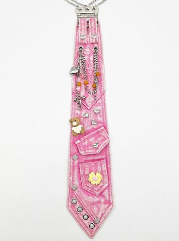 Women's Cute Denim Necktie Metal Chain Decoration Shirt Accessory Casual Party Punk Rock Fashion Pre-Tied Ties in Saudi Arabia