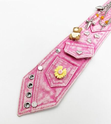 Women's Cute Denim Necktie Metal Chain Decoration Shirt Accessory Casual Party Punk Rock Fashion Pre-Tied Ties in Saudi Arabia