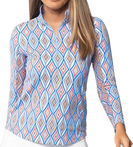Ibkul athleisure ارتداء أشعة الشمس واقية upf 50+ Icefil التبريد Romina Print Long Sleeve Mock Deck Top - 10931 in Saudi Arabia