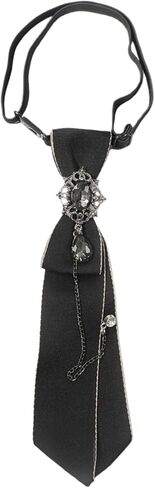 JIAHG Women Black Ties with Artificial Pearl Pre-tied Necktie for Casual School Halloween Costume Cosplay Wedding Rave Party in Saudi Arabia