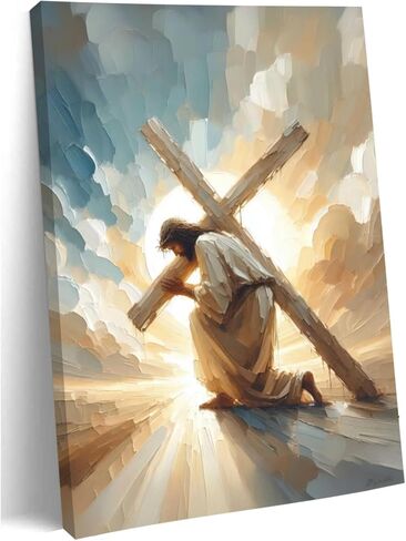 بورميبون يسوع قماش جدار الفن ديكور كريستين اللوحة ملصق يسوع الصليب صور لجدار الكنيسة غرفة المعيشة غرفة نوم ديكور المنزل 12 * 16 في (قماش ممتد على إطار خشبي) in Kuwait