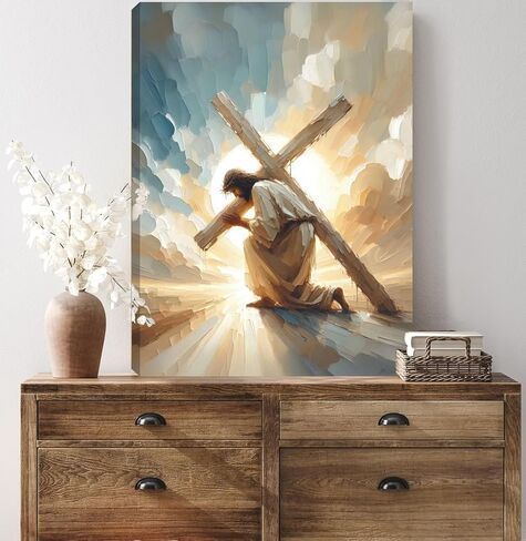 بورميبون يسوع قماش جدار الفن ديكور كريستين اللوحة ملصق يسوع الصليب صور لجدار الكنيسة غرفة المعيشة غرفة نوم ديكور المنزل 12 * 16 في (قماش ممتد على إطار خشبي) in Kuwait