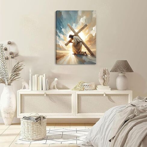 بورميبون يسوع قماش جدار الفن ديكور كريستين اللوحة ملصق يسوع الصليب صور لجدار الكنيسة غرفة المعيشة غرفة نوم ديكور المنزل 12 * 16 في (قماش ممتد على إطار خشبي) in Kuwait