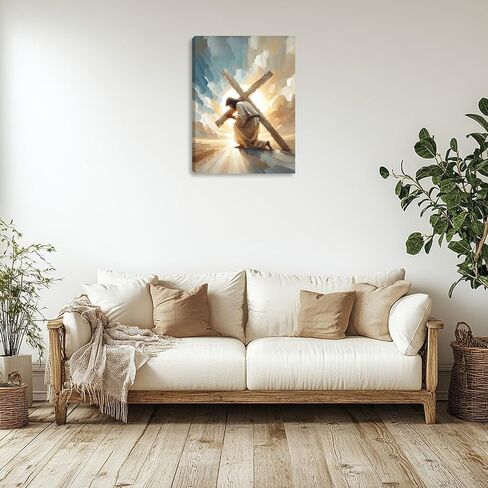 بورميبون يسوع قماش جدار الفن ديكور كريستين اللوحة ملصق يسوع الصليب صور لجدار الكنيسة غرفة المعيشة غرفة نوم ديكور المنزل 12 * 16 في (قماش ممتد على إطار خشبي) in Kuwait