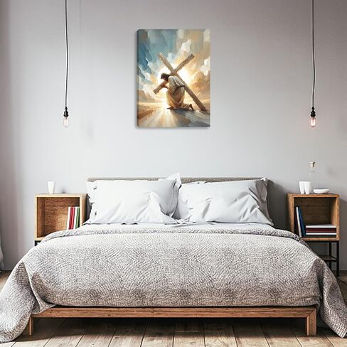 بورميبون يسوع قماش جدار الفن ديكور كريستين اللوحة ملصق يسوع الصليب صور لجدار الكنيسة غرفة المعيشة غرفة نوم ديكور المنزل 12 * 16 في (قماش ممتد على إطار خشبي) in Kuwait
