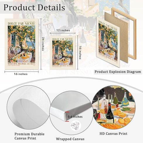 Ovczax Italy Amalfi Coast Wall Art Decor Framed Italian City Canvas Painting Italy Landscape Poster Mediterranean Prints for Dining Room Kitchen Living Room 12x16In in Saudi Arabia