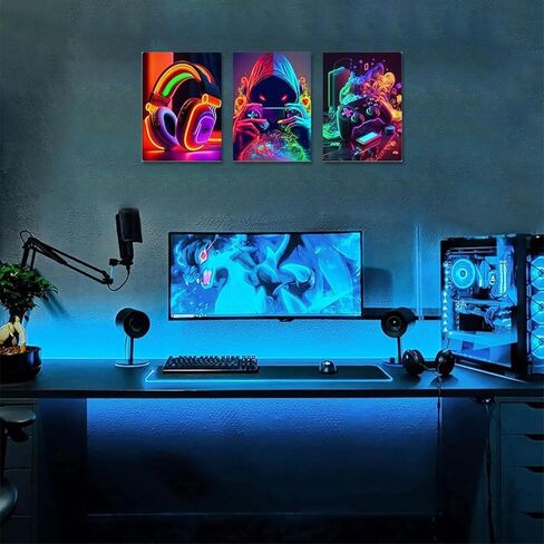 1Set/3Pcs Gaming Wall Art Set Neon Style Triptych Vibrant Headphones Gamer Controller Prints for Game Room Living Area Streamer Setup, 12 * 18inch in Saudi Arabia
