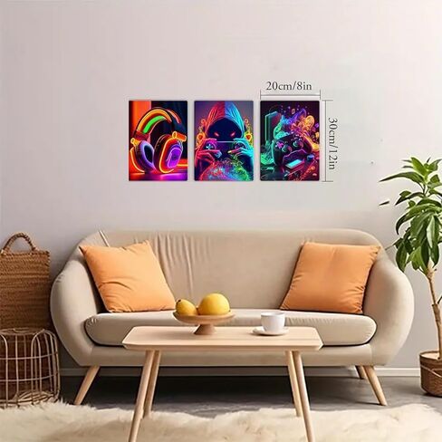 1Set/3Pcs Gaming Wall Art Set Neon Style Triptych Vibrant Headphones Gamer Controller Prints for Game Room Living Area Streamer Setup, 12 * 18inch in Saudi Arabia