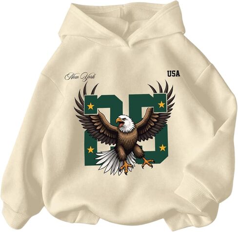 SweatyRocks Girl's Eagle Number Graphic Long Sleeve Hooded Sweatshirt Casual Hoodie Pullover in Saudi Arabia