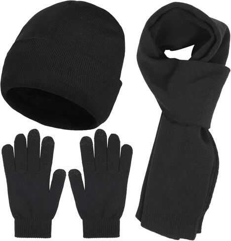 Homaisson Winter Hats Scarf Set for Men Women, Winter Beanie Hat Kit, Thermal Lined Hat, Long Neck Scarf, Touchscreen Gloves in Saudi Arabia
