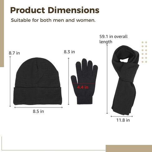 Homaisson Winter Hats Scarf Set for Men Women, Winter Beanie Hat Kit, Thermal Lined Hat, Long Neck Scarf, Touchscreen Gloves in Saudi Arabia