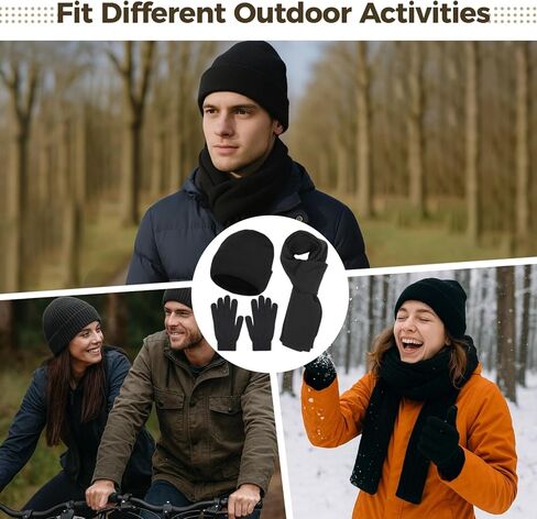 Homaisson Winter Hats Scarf Set for Men Women, Winter Beanie Hat Kit, Thermal Lined Hat, Long Neck Scarf, Touchscreen Gloves in Saudi Arabia