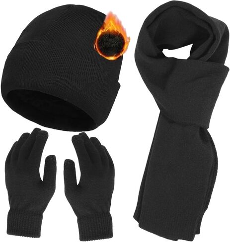 Homaisson Winter Hats Scarf Set for Men Women, Winter Beanie Hat Kit, Thermal Lined Hat, Long Neck Scarf, Touchscreen Gloves in Saudi Arabia