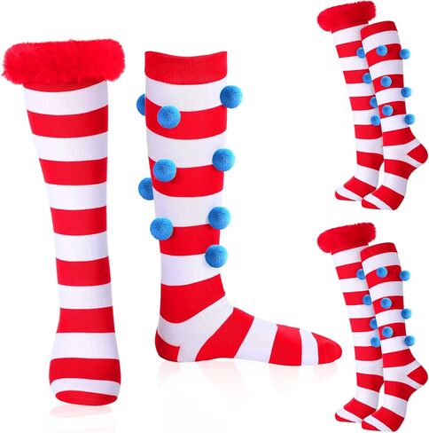 2 Pair Movie Sock for Adult Costume Red and Blue Mesh Striped Socks for Women Girls Cosplay Party in Saudi Arabia