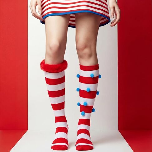 2 Pair Movie Sock for Adult Costume Red and Blue Mesh Striped Socks for Women Girls Cosplay Party in Saudi Arabia