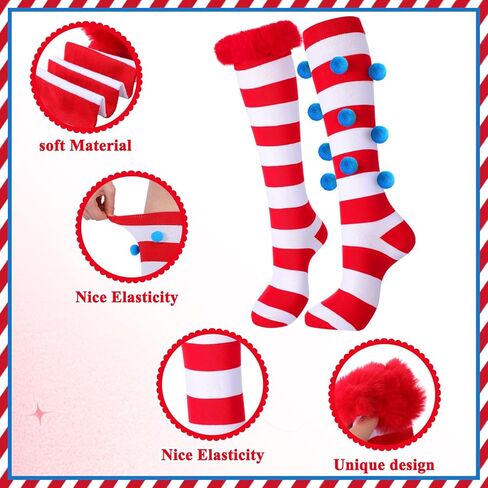 2 Pair Movie Sock for Adult Costume Red and Blue Mesh Striped Socks for Women Girls Cosplay Party in Saudi Arabia