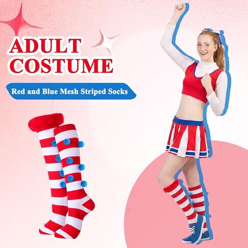 2 Pair Movie Sock for Adult Costume Red and Blue Mesh Striped Socks for Women Girls Cosplay Party in Saudi Arabia