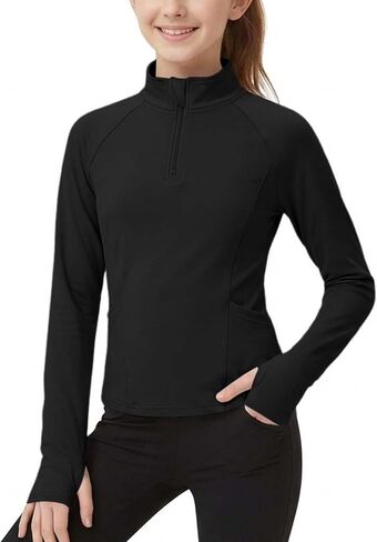 Yesfashion Girl سترات خفيفة الوزن بأكمام طويلة ونصف سحاب للحماية من الشمس، قميص رياضي مع جيوب وفتحات للإبهام in Kuwait