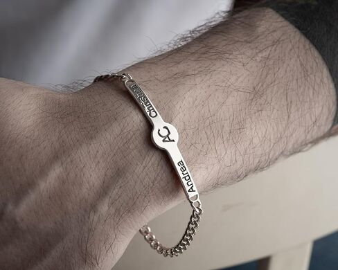 Personalized 925 Sterling Silver Name ID Bracelet for Couples, Custom Engraved Two Names and Initials, Handmade Unisex Chain Bracelet, Anniversary Valentine Birthday Gift in Saudi Arabia