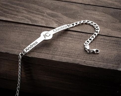 Personalized 925 Sterling Silver Name ID Bracelet for Couples, Custom Engraved Two Names and Initials, Handmade Unisex Chain Bracelet, Anniversary Valentine Birthday Gift in Saudi Arabia