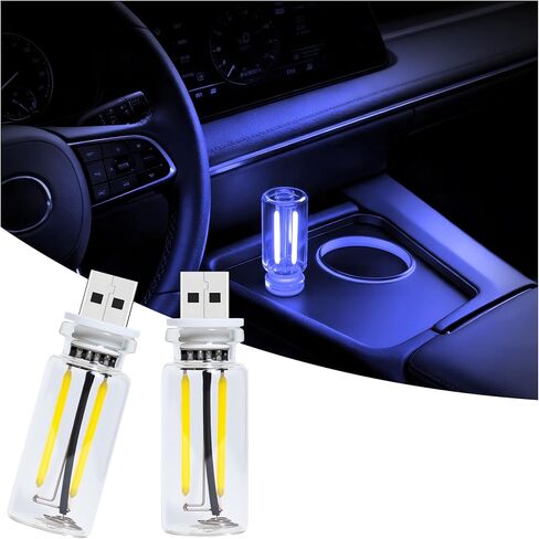 Car USB Night Light Touch Dimmable - 1-Pack Retro LED Filament Lamp for Truck Interior, Bedroom & Camping | Glass Bottle Ambiance Lighting (Blue) in Kuwait