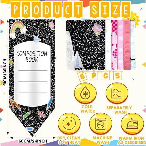 6 Pcs Classroom Curtains Back to School Decoration Composition Book Notebook Pencil Curtains 24" x 36" First Day of School Party Decor Colorful for Daycare Bedroom Playroom Room Window in Saudi Arabia