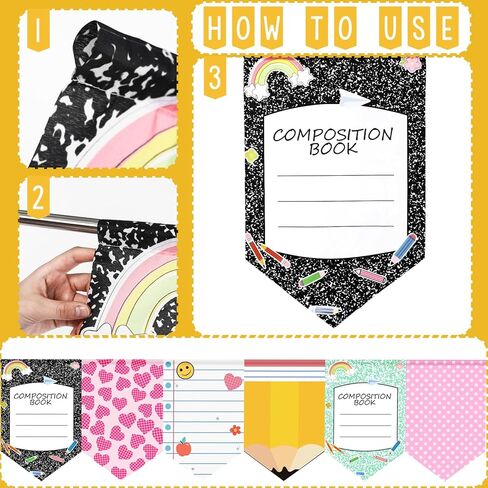 6 Pcs Classroom Curtains Back to School Decoration Composition Book Notebook Pencil Curtains 24" x 36" First Day of School Party Decor Colorful for Daycare Bedroom Playroom Room Window in Saudi Arabia