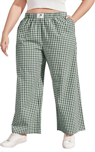FOREYOND Plus Size Wide Leg Boxer Pants Womens Plaid Pajama Pants Y2K Gingham Lounge Pants Cute PJ Bottoms 1XL-6XL in Saudi Arabia