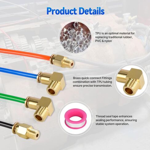 طقم خط الهواء متوافق مع ناقل الحركة Eaton Fuller 13 15 18 سرعة، 4 ألوان خطوط هواء من مادة TPU بطول 13 قدم، 9 تركيبات نحاسية قابلة للدفع، نقل الهواء المضغوط من مقبض ناقل الحركة إلى ناقل الحركة in Kuwait