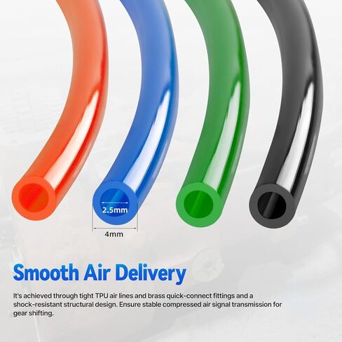 طقم خط الهواء متوافق مع ناقل الحركة Eaton Fuller 13 15 18 سرعة، 4 ألوان خطوط هواء من مادة TPU بطول 13 قدم، 9 تركيبات نحاسية قابلة للدفع، نقل الهواء المضغوط من مقبض ناقل الحركة إلى ناقل الحركة in Kuwait
