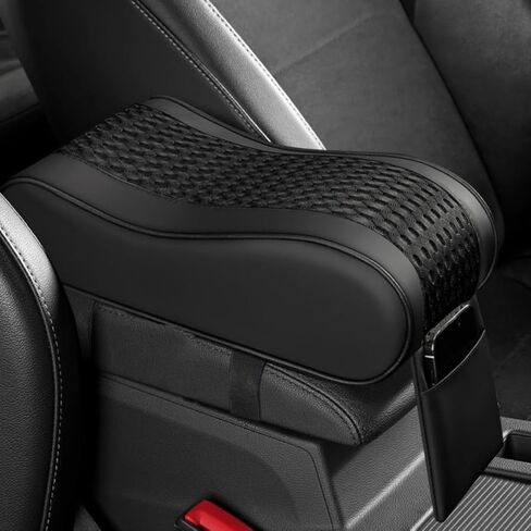 Car Armrest Cushion, Memory Foam Auto Center Console Armrest Pillow Pad with Storage Bag, Breathable Leather Car Middle Console Protective Pad with Phone Holder Relieve Elbow Pressure (Black) in Saudi Arabia