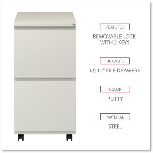 Alera PBFFPY Two-Drawer Metal Pedestal File with Full-Length Pull, 14 7/8w x 19 1/8d, Putty in Saudi Arabia
