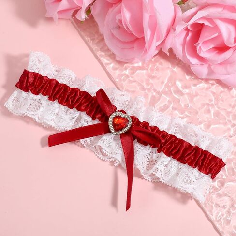 Bride Wedding Garter, Blue Lace Garter Belt with Elastic Band Bowknot Leg Garters Ribbons Elegant Wedding Accessories for Women Girls Party Gifts (Red) in Saudi Arabia