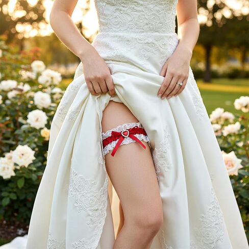 Bride Wedding Garter, Blue Lace Garter Belt with Elastic Band Bowknot Leg Garters Ribbons Elegant Wedding Accessories for Women Girls Party Gifts (Red) in Saudi Arabia