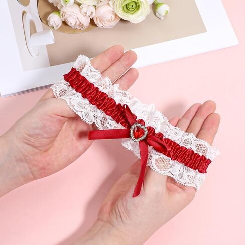Bride Wedding Garter, Blue Lace Garter Belt with Elastic Band Bowknot Leg Garters Ribbons Elegant Wedding Accessories for Women Girls Party Gifts (Red) in Saudi Arabia