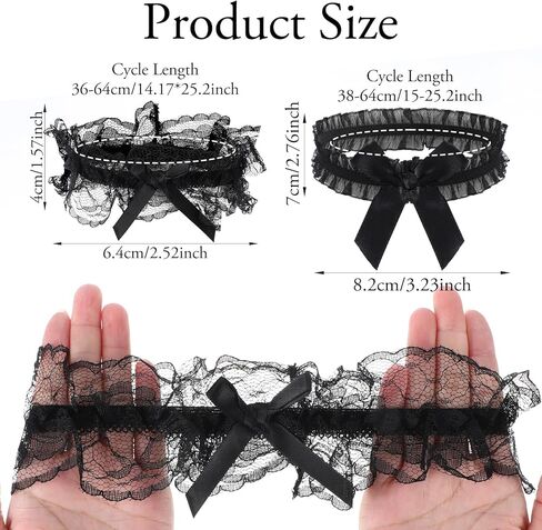 2Pcs Wedding Garter for Bride, Lace Bridal Wedding Garter, Bow Black Garters Set, Bowknot Leg Thigh Garters for Women Bride Dance Birthday Prom Party in Kuwait