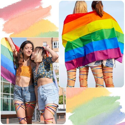 Xuhal 2 Pcs Rainbow Leg Wraps with Heart Ring Pride Outfits for Women Ring Garters Thing Wraps Gay Flag Pride Parade LGBTQ Rave Outfits Rave Leg Accessories in Saudi Arabia