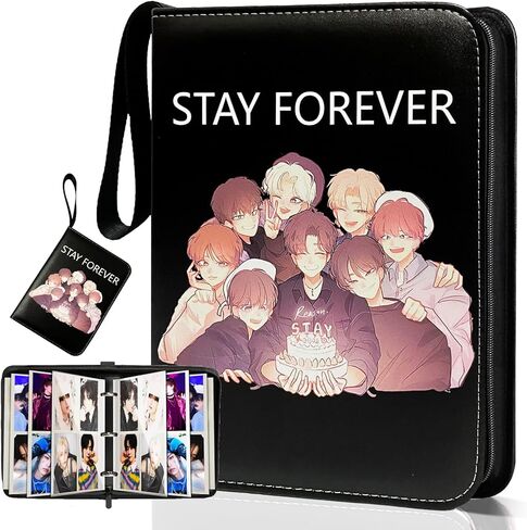 Cute Trading Photocard Binder, STAY Photo Album Cartoon Card Holder Book Storage 400 Cards with Sleeves for Lomo Cards Gift - Boys & Girls, idol Photo Protect (Dark, 4 Pockets) in Saudi Arabia
