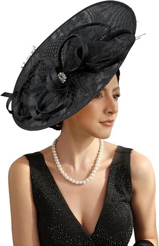 Unpifolov قطع زينة القبعات الأنيقة للنساء زهرة شبكة الريش الزفاف كوكتيل العروس عقال لديربي قبعة حفلة الشاي in Kuwait