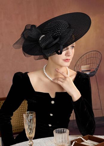 قبعات Dressfan Fascinator للنساء، 20s 50s قبعة زهرة الكتان خمر لديربي/الكنيسة/الزفاف/الكوكتيل/حفلة الشاي in Kuwait