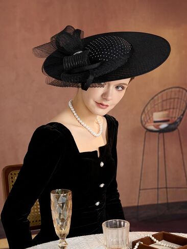 قبعات Dressfan Fascinator للنساء، 20s 50s قبعة زهرة الكتان خمر لديربي/الكنيسة/الزفاف/الكوكتيل/حفلة الشاي in Kuwait