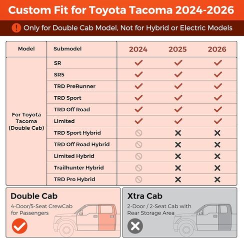 أغطية مقاعد DiffCar® لسيارة Toyota Tacoma 2024 2025 2026، مجموعة كاملة من ملحقات الشاحنات المصنوعة من جلد نابا الصناعي لسيارة Tacoma Double Cab 4th Gen، واقيات مقاعد السيارة تناسب الصف الخلفي الأمامي حسب الطلب، أسود مموه in Kuwait