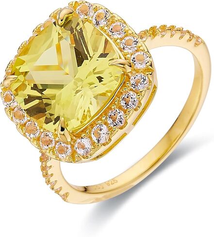 Fine Color Jewels Lab Grown Canary Yellow Sapphire Cushion Halo Ring in 18K Yellow Gold Plated Sterling Silver in Saudi Arabia