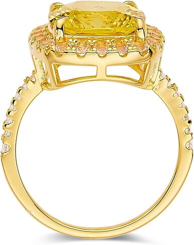 Fine Color Jewels Lab Grown Canary Yellow Sapphire Cushion Halo Ring in 18K Yellow Gold Plated Sterling Silver in Saudi Arabia