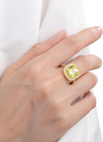 Fine Color Jewels Lab Grown Canary Yellow Sapphire Cushion Halo Ring in 18K Yellow Gold Plated Sterling Silver in Saudi Arabia
