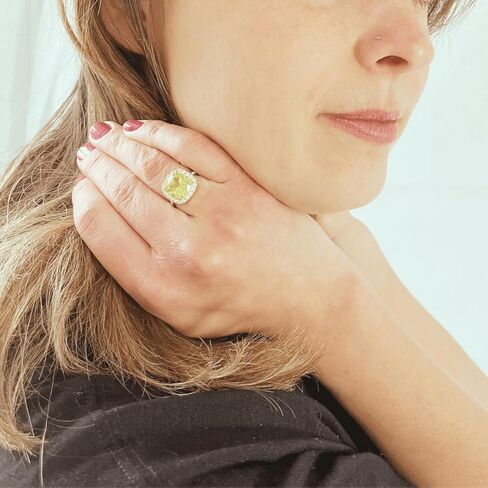 Fine Color Jewels Lab Grown Canary Yellow Sapphire Cushion Halo Ring in 18K Yellow Gold Plated Sterling Silver in Saudi Arabia