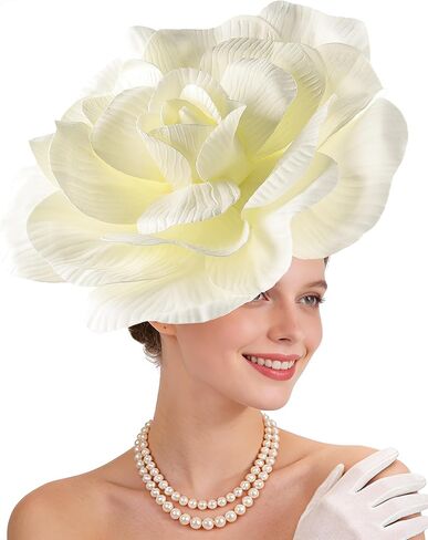 Large Flower Fascinators for Women - 2026 Elegant Fascinator Hats Rose Cocktail Headpiece for Church Ball Party in Saudi Arabia