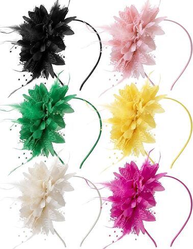 Sureio 6 Pcs Fascinators Tea Party Hats for Women, Feather Pearl Veil Headband Headpieces for Wedding Dresses Accessories in Saudi Arabia